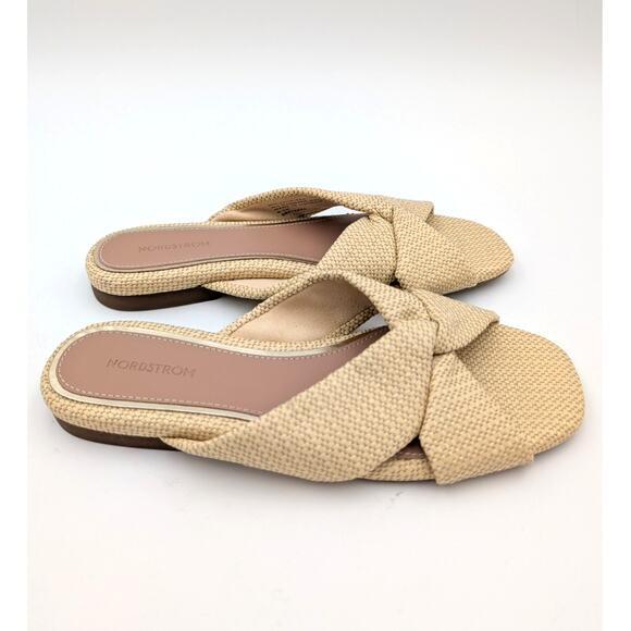 Nordstrom Cerise Faux Leather Weave Slide Sandal Women's Beige Size US6.5 - Picture 4 of 9